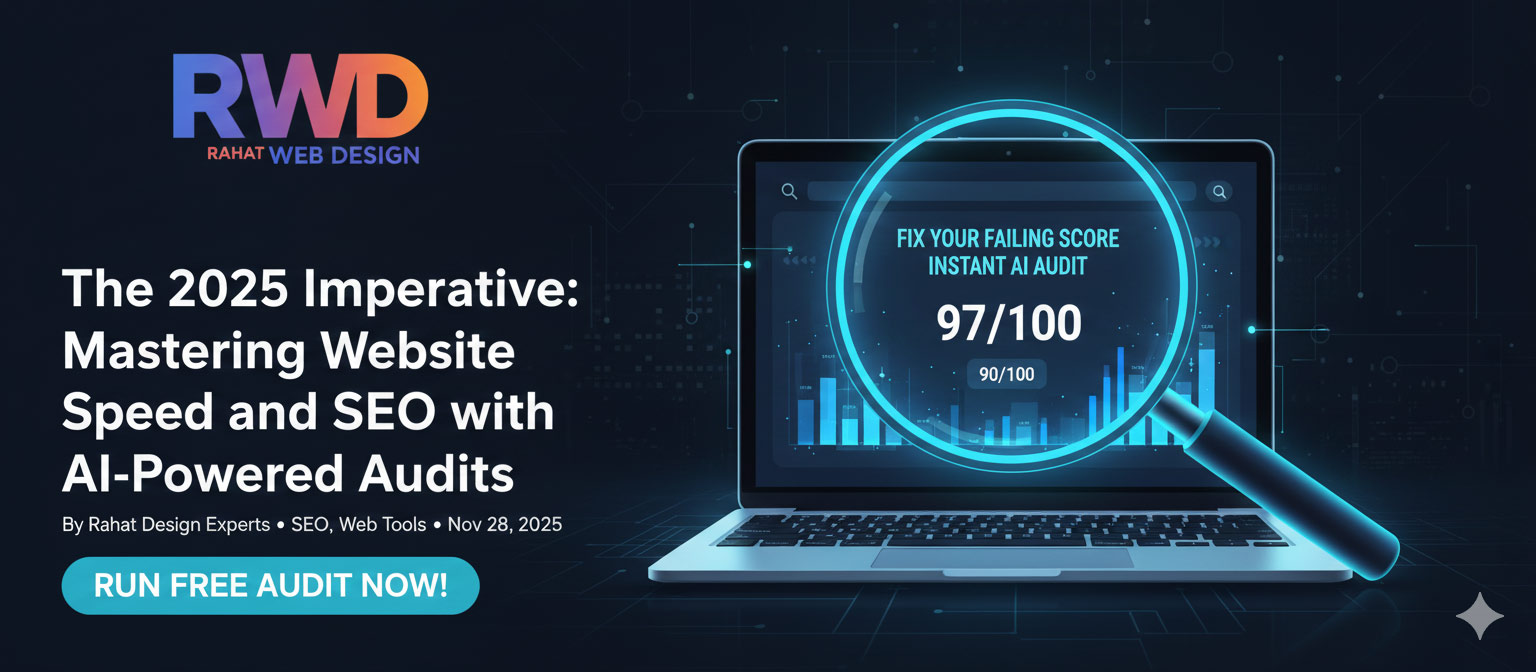 AI-Powered website speed and SEO audit tool results showing performance score, provided by Rahat Web Design